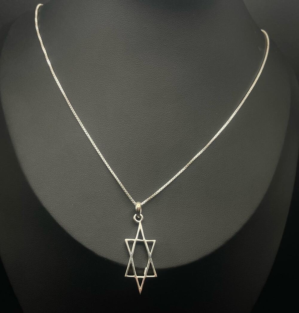 Sterling Silver Star Of David Pendant Judaica Necklace 20" 925 Box Chain Italy